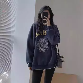 Женский теплый плюшевый пуловер с капюшоном и принтом букв, женский свободный стиль с длинным рукавом и капюшоном для осени и зимы M
