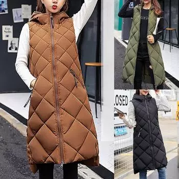 Женский теплый пуховый легкий стеганый жилет с капюшоном, свободный жилет на молнии для улицы M чёрный