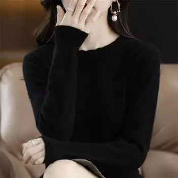 Женский теплый шерстяной вязаный зимний свитер с искусственной шерстью и высоким воротником One Size