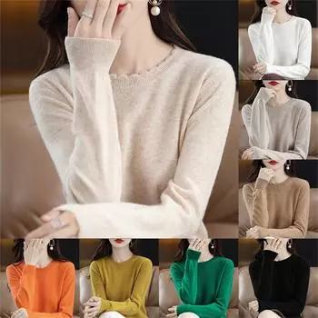 Женский теплый шерстяной вязаный зимний свитер с искусственной шерстью и высоким воротником One Size бежевый