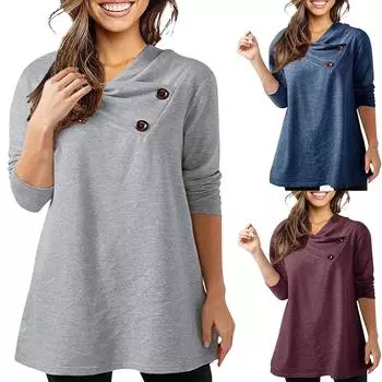 Женский теплый свитер на пуговицах с длинным рукавом, пуловер, блузка, рубашки, толстовка XXL серый