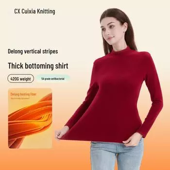 Женский теплый топ из немецкого бархата с гиалуроновой кислотой - эластичная базовая рубашка с круглым вырезом XXL киноварь/красный