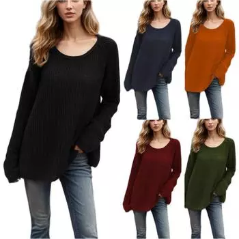 Женский теплый вязаный свитер с круглым вырезом, пуловер, топы с длинным рукавом, вязаные джемперы, верхняя одежда S чёрный