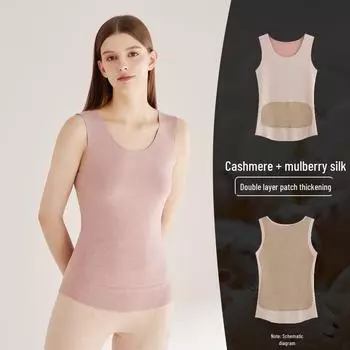 Женский теплый жилет из кашемира и шелка с согревающими вставками - толстый флис для осени и зимы XL чёрный/песочный