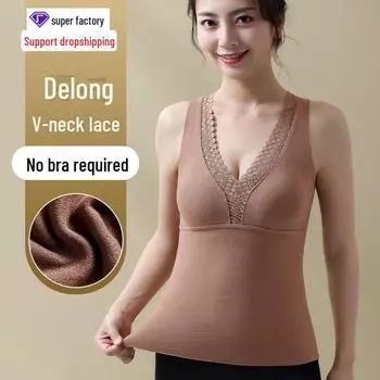 Женский теплый жилет из немецкого бархата с глубоким V-образным вырезом: Мягкая, утолщенная термобелье для внутренней и внешней одежды с нагрудными накладками XL чёрный