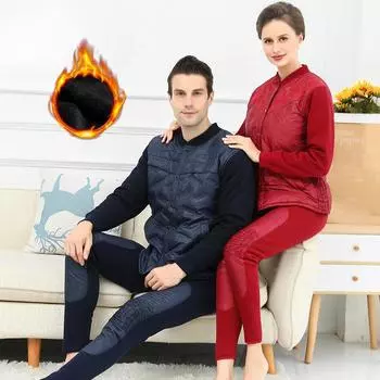 Женский термобелье для женщин среднего и пожилого возраста, зимний кардиган для мам, плюс утолщенная бархатная осенняя одежда, длинные брюки для женщин L фиолетовый