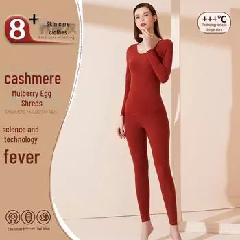 Женский термобелье из немецкого кашемира и шелка: Бесшовный, большой размер, осень и зима, в комплект входит верх и низ.