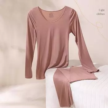 Женский термобелье, комплект нижнего белья с длинными рукавами, бесшовные джинсы, высокоэластичный осенне-зимний термобелье для женщин L(40-60kg) дубильная кора