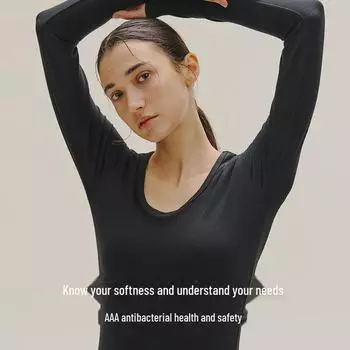 Женский термотоп из чистого хлопка с длинными рукавами и круглым вырезом L