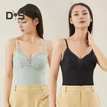 Женский терможилет 2 в 1, осенне-зимний бесшовный кружевной бюстгальтер с регулируемыми бретелями, пригодный для машинной стирки, нижнее белье для повседневной носки дома M чёрный