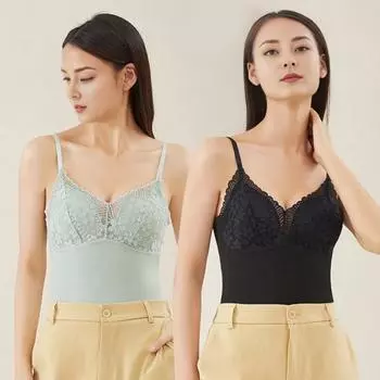 Женский терможилет 2 в 1, осенне-зимний бесшовный кружевной бюстгальтер с регулируемыми бретелями, пригодный для машинной стирки, нижнее белье для повседневной носки дома M