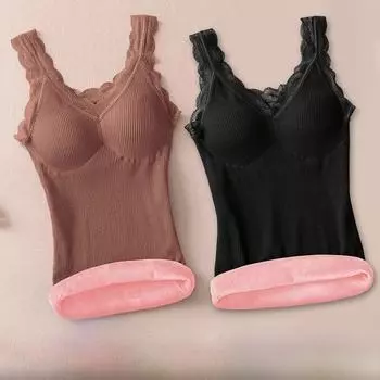 Женский терможилет больших размеров из кружева с нагрудной подкладкой и подтяжками - осень/зима One size (80-140 catties) оранжевый