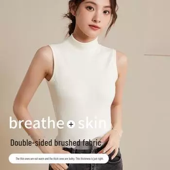 Женский терможилет из бархата Cationic - утягивающий, без рукавов, с полувысоким воротником для осени/зимы L слоновая кость