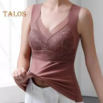 Женский терможилет с V-образным вырезом без рукавов, утепленный, без рукавов, облегающий, однотонный, с фиксацией температуры, бархатный топ L кофейный