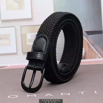 Женский тканый ремень, повседневный, эластичный, холщовый, с пряжкой, детский ремень для студентов чёрный