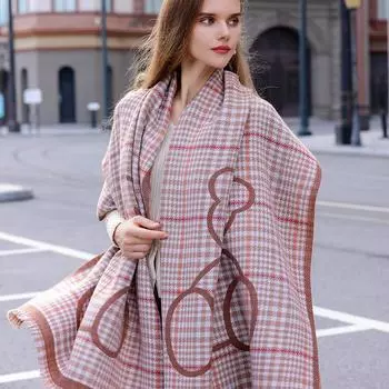 Женский толстый шарф с принтом, новые женские клетчатые шали из пашмины, кашемировая шаль, теплая зимняя накидка, шарфы с кисточками, вязаные One Size оранжевый