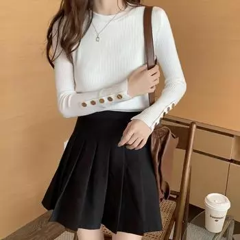 Женский толстый свитер, пуловеры цвета хаки, повседневный, осень-зима, на пуговицах, с круглым вырезом, шикарный свитер, женский, тонкий, трикотажный топ, мягкий джемпер One size розовый