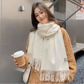 Женский толстый теплый однотонный шарф осень-зима новый стиль кашемировый шарф универсальный шерстяной шарф 200*70cm бежевый