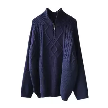Женский толстый теплый вязаный пуловер, однотонный водолазка с длинными рукавами, свитера с воротником на молнии, зимнее пальто C-295 One Size темно-синий