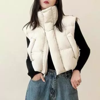 Женский толстый теплый жилет осень-зима застежка-молния свободная куртка с карманами ветрозащитный стоячий воротник жилет для повседневной носки свиданий улица офис M чёрный