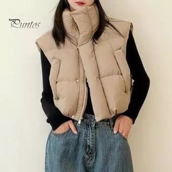 Женский толстый теплый жилет осень-зима застежка-молния свободная куртка с карманами ветрозащитный стоячий воротник жилет для повседневной носки свиданий улица офис M чёрный