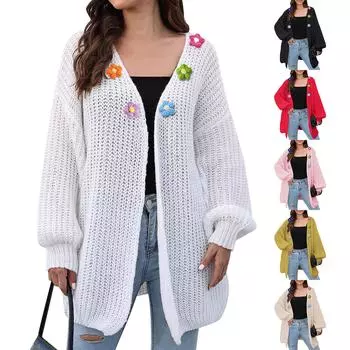 Женский толстый вязаный свитер кардиган свободный ленивый стиль повседневный свитер One Size чёрный