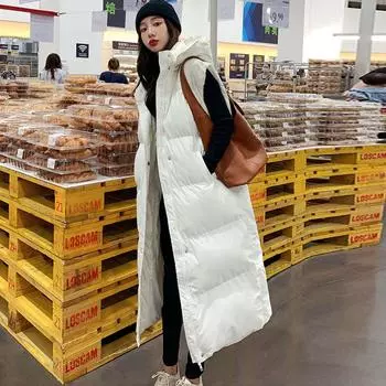 Женский толстый жилет с хлопковой подкладкой, длинное пальто с капюшоном, осенняя и зимняя одежда M хаки