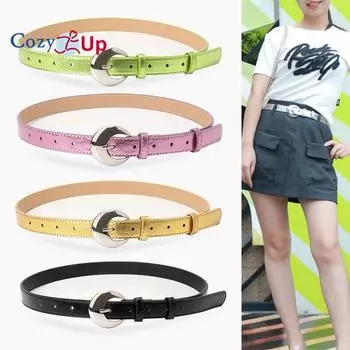 Женский тонкий эластичный пояс для платья, женский узкий эластичный модный ремень с золотой пряжкой 107x2.4cm серебряный