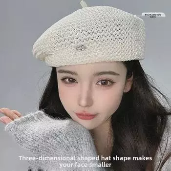 Женский тонкий берет 2024 года лета: Универсальная, плиссированная, дышащая, обрамляющая лицо шляпа художника. One size чёрный