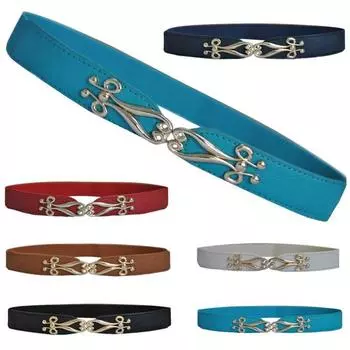 Женский тонкий цветок золотой металлической пряжкой эластичный эластичный корсет поясной ремень коричневый