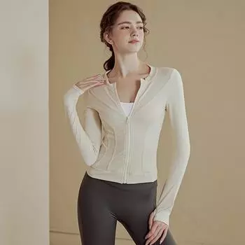 Женский тонкий кардиган на молнии с длинными рукавами, одежда для йоги, быстросохнущий дышащий топ, эластичная одежда для йоги, одежда для тренировок, фитнеса S