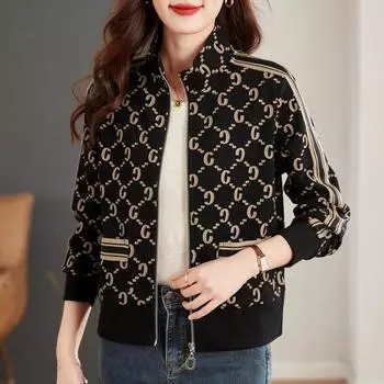 Женский тонкий кардиган с воротником-стойкой на молнии на весну и осень M чёрный