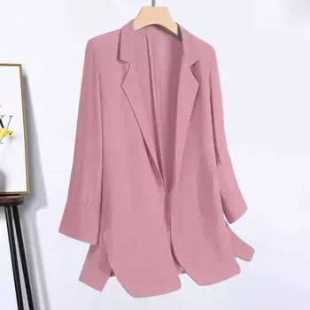 Женский тонкий костюм с рукавом три четверти, свободный крой, куртка, однотонное пальто с лацканами, открытая передняя часть 2XL розовый