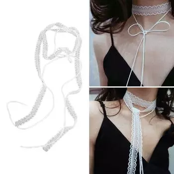 Женский тонкий кружевной чокер-шарф, свадебный шейный платок, легкий шарф, кружевная цепочка на ключицу для банкетов, декоративный шарф белый