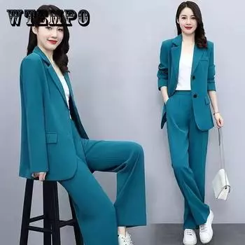 Женский тонкий пиджак на весну и лето, 2 шт., профессиональные широкие брюки + свободная куртка, комплект из двух предметов, женский повседневный элегантный костюм XXXXL зелёный