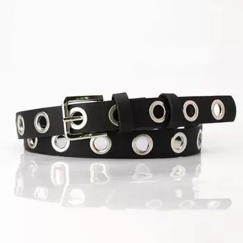 Женский тонкий ремень для брюк с металлической пряжкой, пояс из искусственной кожи, регулируемая длина, дизайнерский джинсовый ремень с несколькими отверстиями чёрный