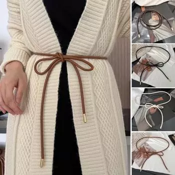 Женский тонкий ремень, круглый пояс из искусственной кожи, на шнуровке, эластичная куртка, свитер, декоративный пояс на талии, аксессуары для экипировки кофейный