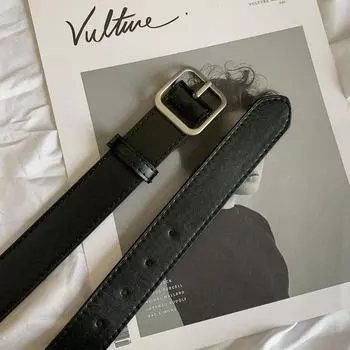 Женский тонкий ремень в стиле ретро — простой, универсальный, квадратная пряжка в корейском стиле для джинсовой моды One Size чёрный