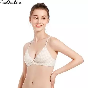 Женский тонкий сексуальный бюстгальтер, дышащий, двубортный, в клетку, с треугольными чашками S чёрный