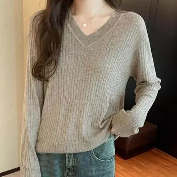 Женский тонкий шерстяной свитер с V-образным вырезом, весенняя новинка, тонкий внутренний свитер с длинными рукавами, нижняя часть рубашки S