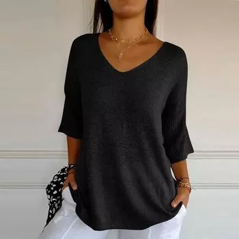Женский тонкий свитер, рубашка с v-образным вырезом, свободный топ с семью рукавами XXXXXL