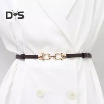 Женский тонкий тонкий ремень, пара пряжок, дизайн талии, поясной ремень с золотой пряжкой, регулируемая длина, ремень из искусственной кожи, аксессуары для одежды кофейный