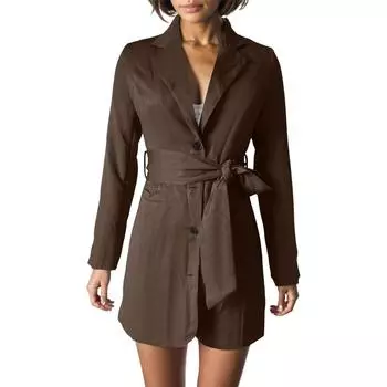 Женский тонкий топ с завязками и длинными рукавами, миди-пиджак цвета конфет L кофейный