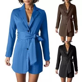 Женский тонкий топ с завязками и длинными рукавами, миди-пиджак цвета конфет L чёрный