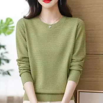 Женский тонкий трикотаж с круглым вырезом и длинными рукавами, осенне-зимний свободный базовый слой one size чёрный