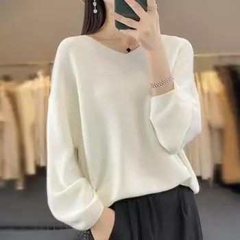 Женский тонкий вязаный свитер с v-образным вырезом, свободная большая версия ленивого свитера M фиолетовый