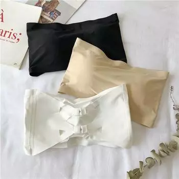 Женский топ без бретелек из ледяного шелка с пряжкой на груди, цельный однотонный топ без бретелек из губки One Size