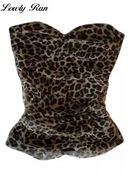 Женский топ без бретелек с леопардовым принтом, облегающие топы без рукавов с открытыми плечами, винтажная уличная одежда без рукавов, женская одежда M