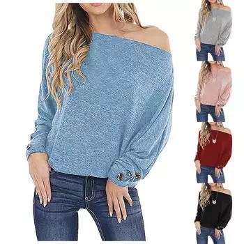 Женский топ без бретелек с одним словом, однотонная свободная футболка на пуговицах с длинными рукавами