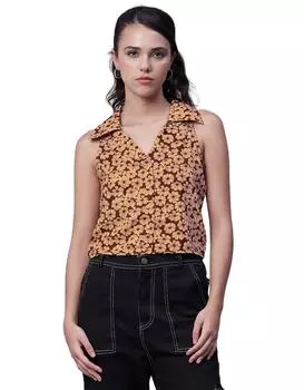 Женский топ без рукавов Moomaya с принтом, повседневный летний топ с воротником L бежевый